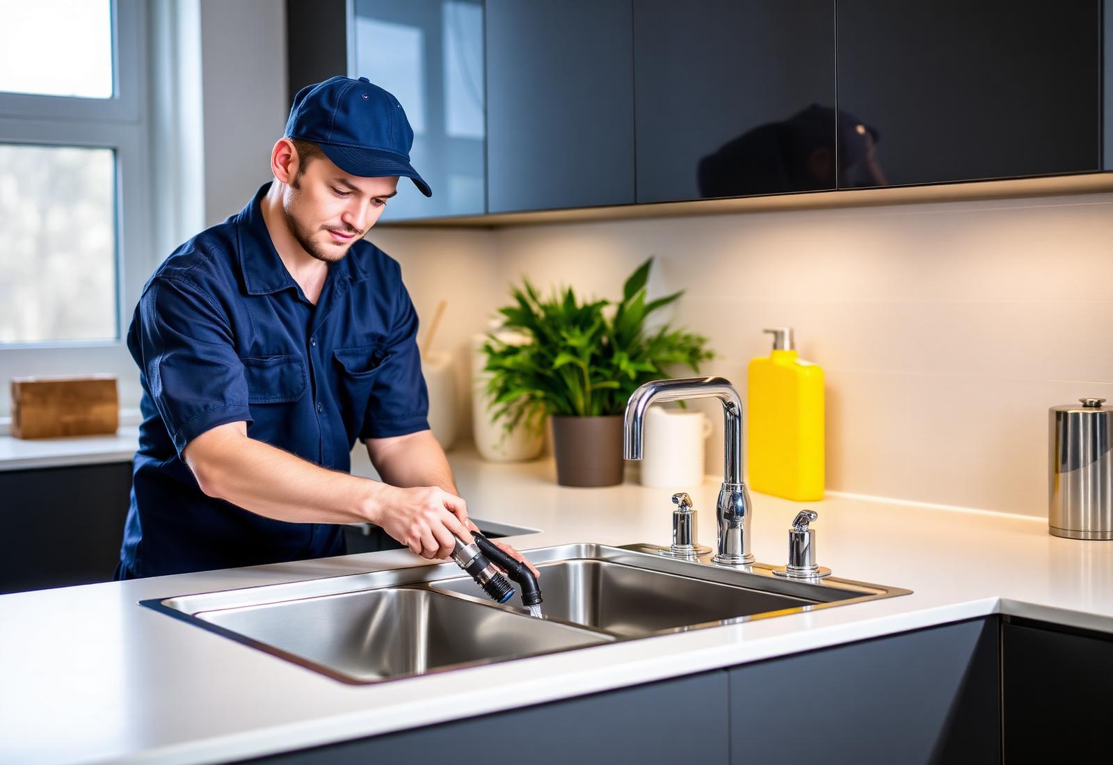 Professional plumber working in a Leeds kitchen